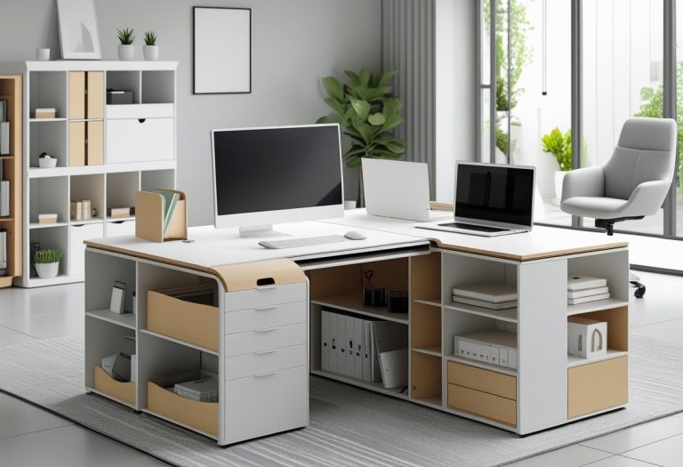 Modern Home Office with Smart Storage & Dual Workstations