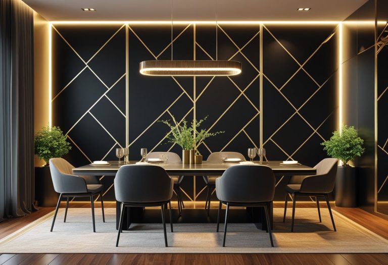 Bold Black & Gold Accent Wall Design for a Luxe Modern Dining Space