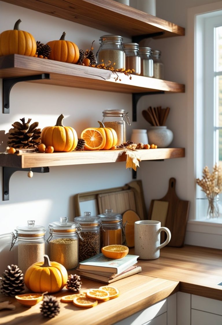 Fall Kitchen Shelf Decor