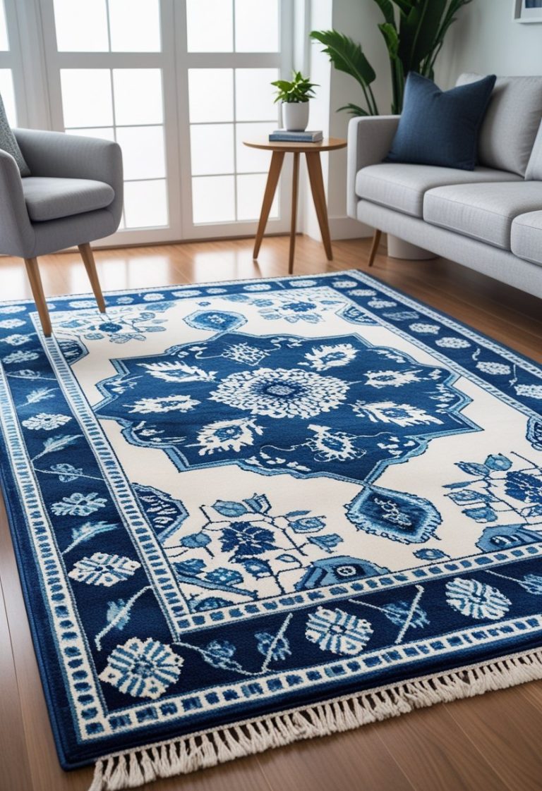 Blue and White Area Rug