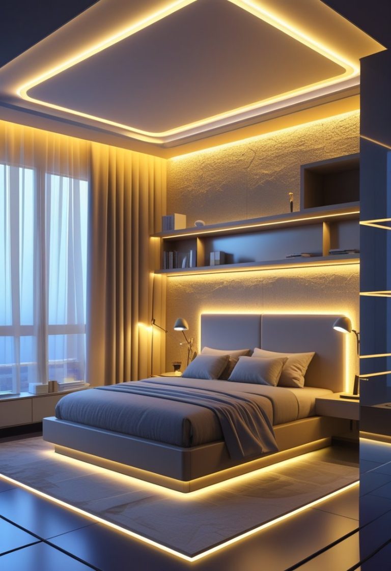 Dreamy Modern Bedroom with Ambient LED Lighting