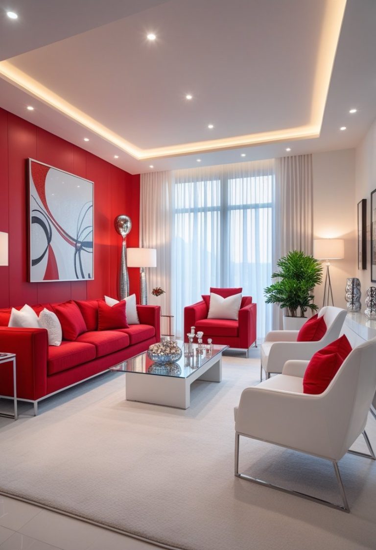 Red and White Living Room