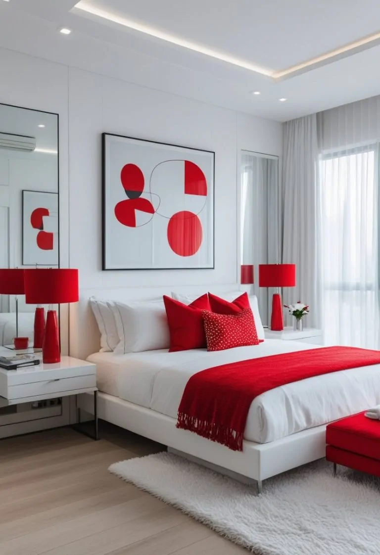 Luxury Red & White Bedroom